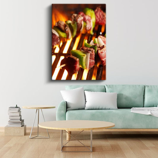 Mangal Şöleni - Ateşte Pişen Et Şişleri Kanvas Tablo