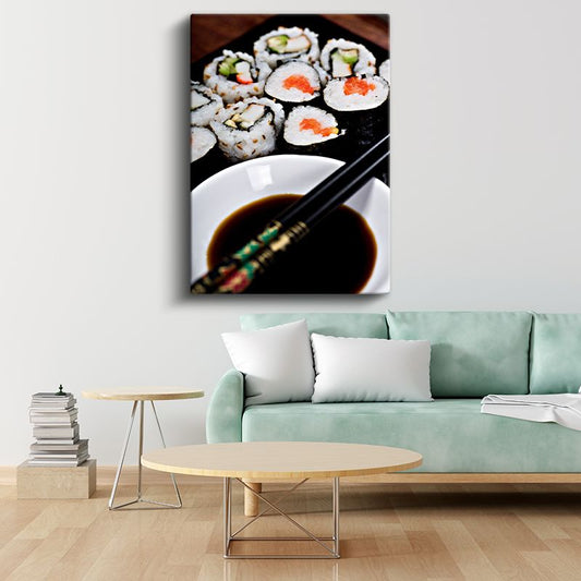 Soya Sosu - Geleneksel Suşi Tabağı Kanvas Tablo