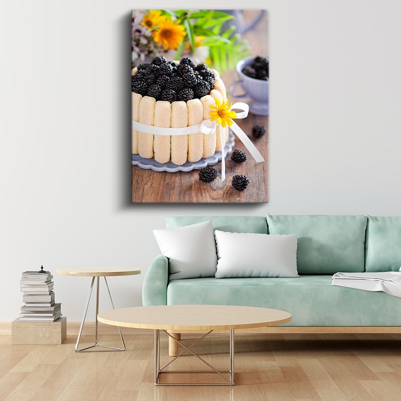 Böğürtlenli Pasta - Taze Meyveli Bisküvi Çerçeveli Tatlı Kanvas Tablo