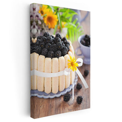 Böğürtlenli Pasta - Taze Meyveli Bisküvi Çerçeveli Tatlı Kanvas Tablo