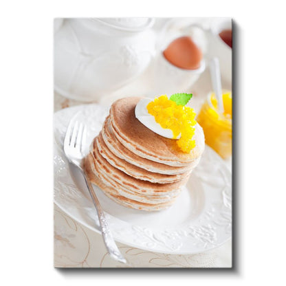 Pancake Kulesi - Mango Parçacıklı Leziz Kahvaltı Kanvas Tablo