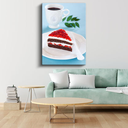 Çilekli Çikolata Pasta - Kremşantili Kek Dilimi Kanvas Tablo
