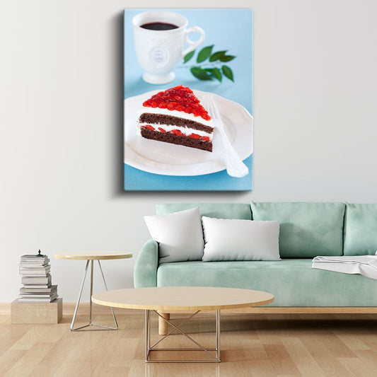 Çilekli Çikolata Pasta - Kremşantili Kek Dilimi Kanvas Tablo