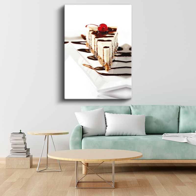 Çikolatalı Cheesecake - Kiraz Süslemeli Tatlı Dilimi Kanvas Tablo