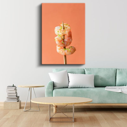 Narenciye Karides - Çubukta Sunulan Deniz Mahsulü Kanvas Tablo