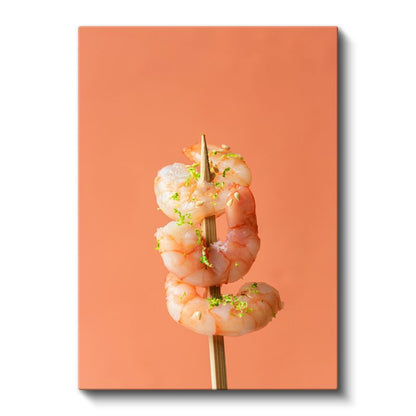 Narenciye Karides - Çubukta Sunulan Deniz Mahsulü Kanvas Tablo