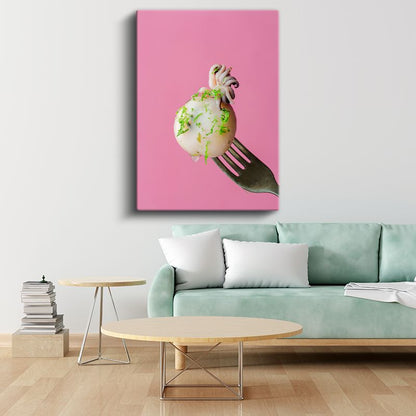 Kalamar Sanatı - Pembe Fonda Deniz Lezzeti Kanvas Tablo