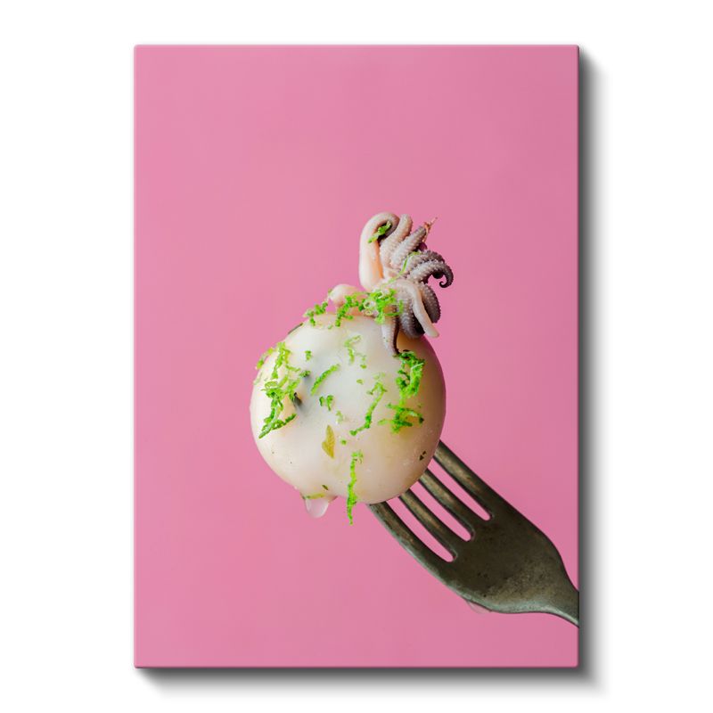 Kalamar Sanatı - Pembe Fonda Deniz Lezzeti Kanvas Tablo