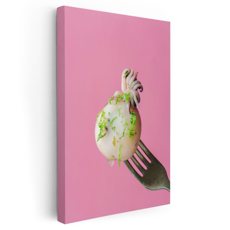 Kalamar Sanatı - Pembe Fonda Deniz Lezzeti Kanvas Tablo