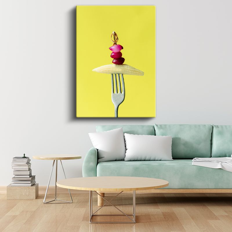 Mısır ve Turp - Çatalla Sunulan Renkli Kontrast Kanvas Tablo