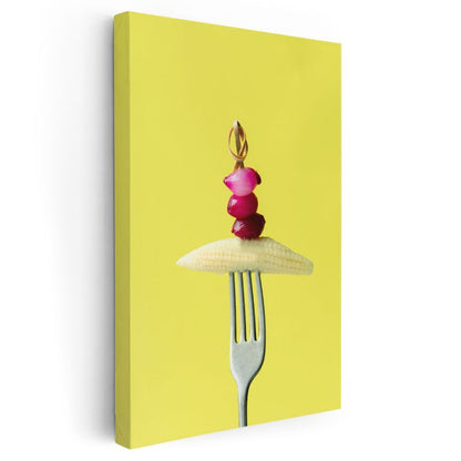 Mısır ve Turp - Çatalla Sunulan Renkli Kontrast Kanvas Tablo