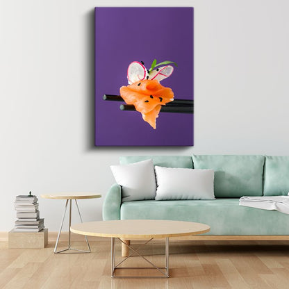 Somon Sashimi - Çubukla Tutulan Japon Delikatesı Kanvas Tablo