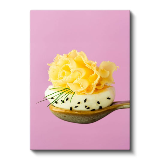 Gurme Sunum - Kaşıkta Peynir ve Taze Otlar Kanvas Tablo