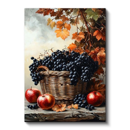 Sonbahar Hasadı - Sepette Üzüm ve Elmalar Kanvas Tablo
