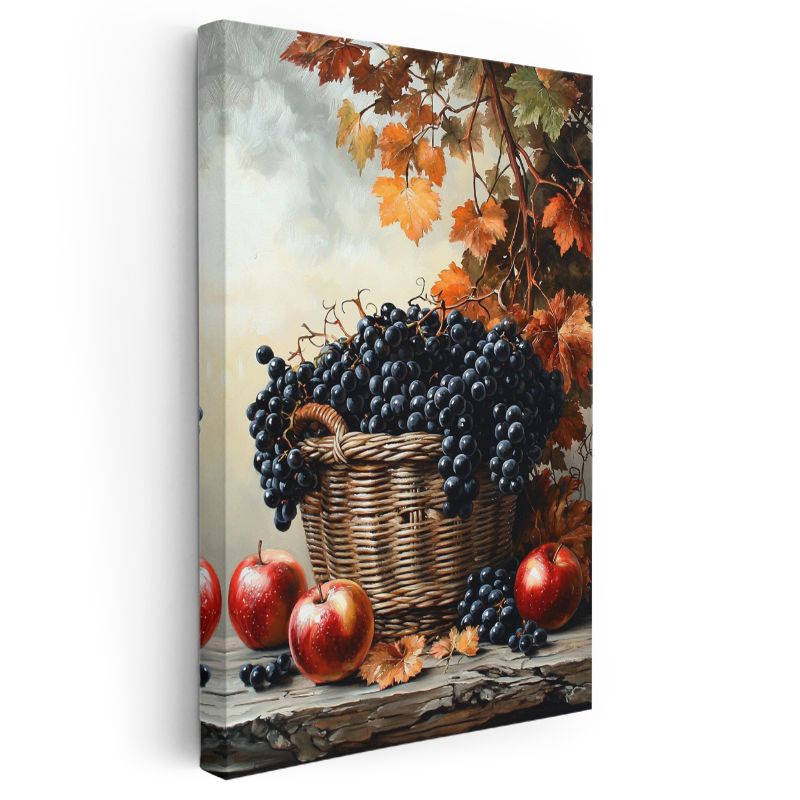 Sonbahar Hasadı - Sepette Üzüm ve Elmalar Kanvas Tablo