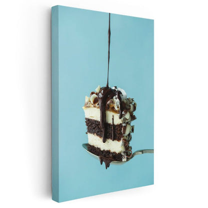 Çikolatalı Pasta Dilimi - Eriyen Sos ile Tatlı Ziyafet Kanvas Tablo