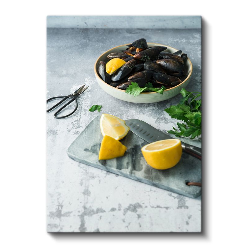 Taze Midyeler - Limon Dilimleriyle Deniz Lezzeti Kanvas Tablo