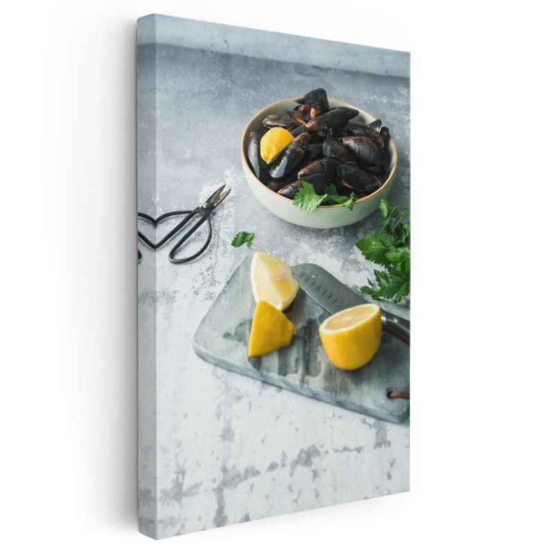 Taze Midyeler - Limon Dilimleriyle Deniz Lezzeti Kanvas Tablo