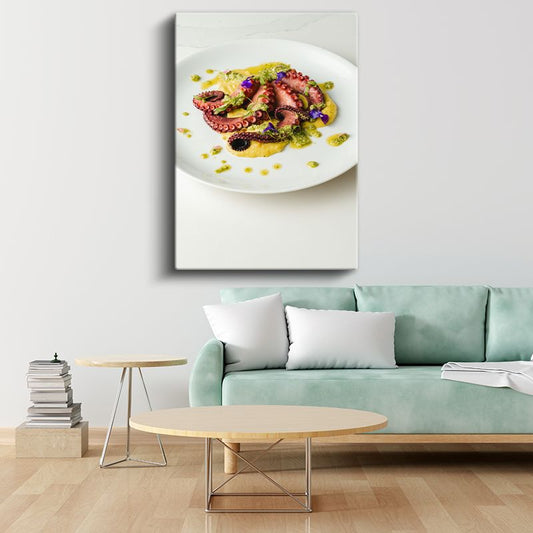 Ahtapot Tabağı - Gurme Sunum ve Renkli Soslar Kanvas Tablo