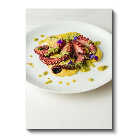 Ahtapot Tabağı - Gurme Sunum ve Renkli Soslar Kanvas Tablo