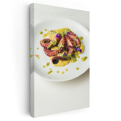 Ahtapot Tabağı - Gurme Sunum ve Renkli Soslar Kanvas Tablo