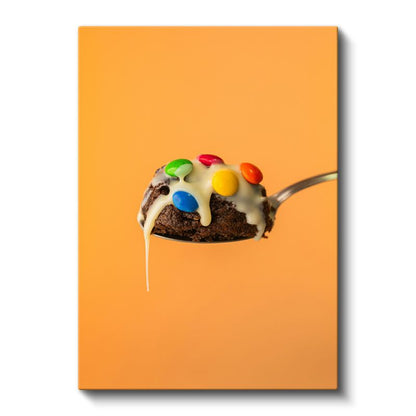 Çikolatalı Tatlı - Renkli Şekerlemelerle Süslenmiş Kaşık Kanvas Tablo