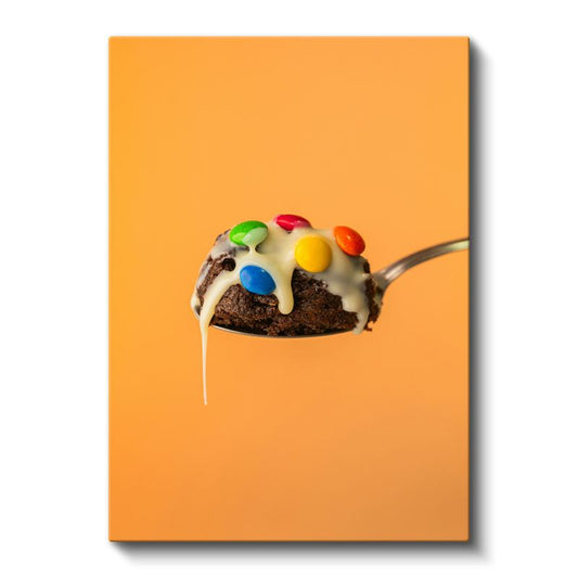 Çikolatalı Tatlı - Renkli Şekerlemelerle Süslenmiş Kaşık Kanvas Tablo