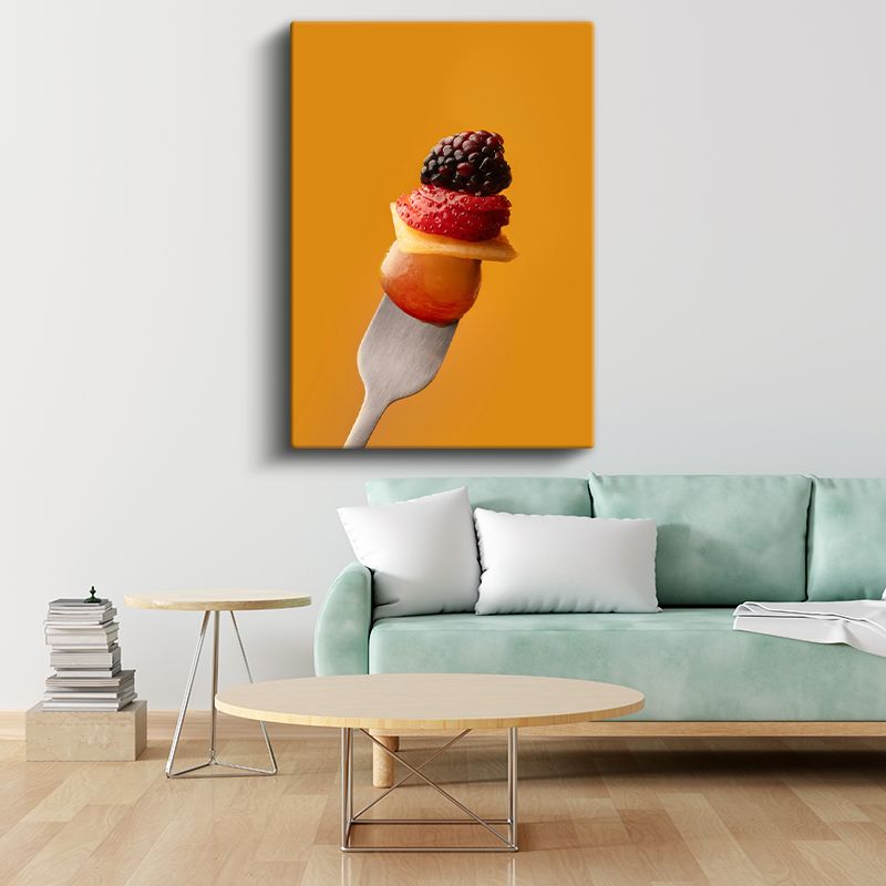 Meyve Harmonisi - Çatal Üzerinde Renkli Meyveler Kanvas Tablo