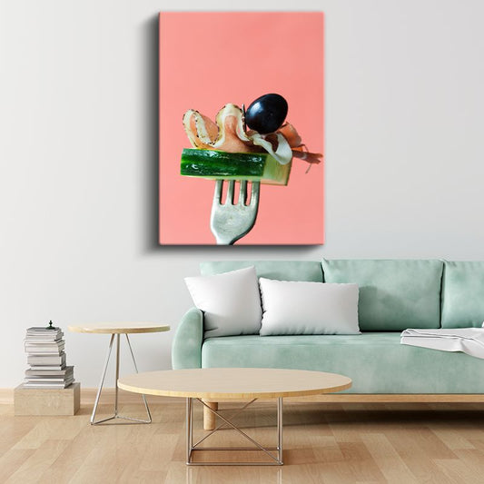 Deniz Lezzetleri - Çatal Üzerinde Gurme Sunum Kanvas Tablo