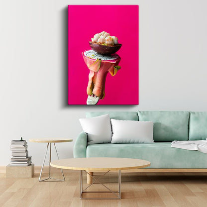 Tropik Deniz Mahsulleri - Ejder Meyvesi Üzerinde Şef Sunumu Kanvas Tablo