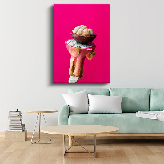 Tropik Deniz Mahsulleri - Ejder Meyvesi Üzerinde Şef Sunumu Kanvas Tablo