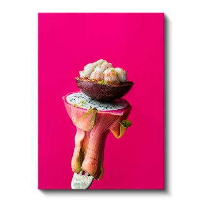 Tropik Deniz Mahsulleri - Ejder Meyvesi Üzerinde Şef Sunumu Kanvas Tablo