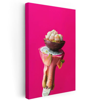 Tropik Deniz Mahsulleri - Ejder Meyvesi Üzerinde Şef Sunumu Kanvas Tablo