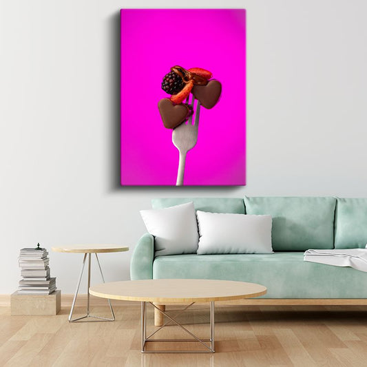 Tatlı Aşk - Çikolata Kalpleri ve Meyveler Kanvas Tablo