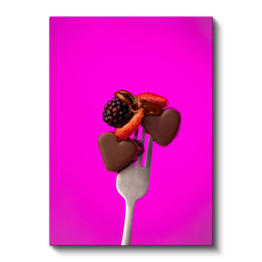 Tatlı Aşk - Çikolata Kalpleri ve Meyveler Kanvas Tablo