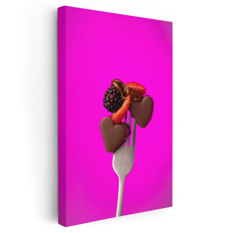Tatlı Aşk - Çikolata Kalpleri ve Meyveler Kanvas Tablo