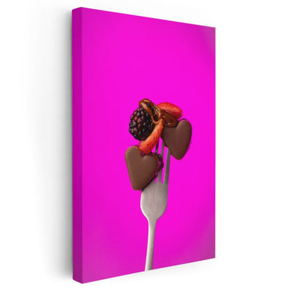 Tatlı Aşk - Çikolata Kalpleri ve Meyveler Kanvas Tablo