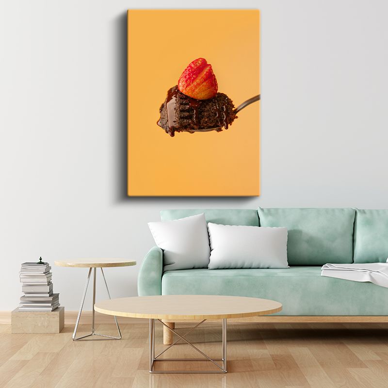 Çikolatalı Brownie - Çilekle Taçlandırılmış Tatlı Ziyafet Kanvas Tablo