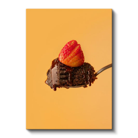Çikolatalı Brownie - Çilekle Taçlandırılmış Tatlı Ziyafet Kanvas Tablo