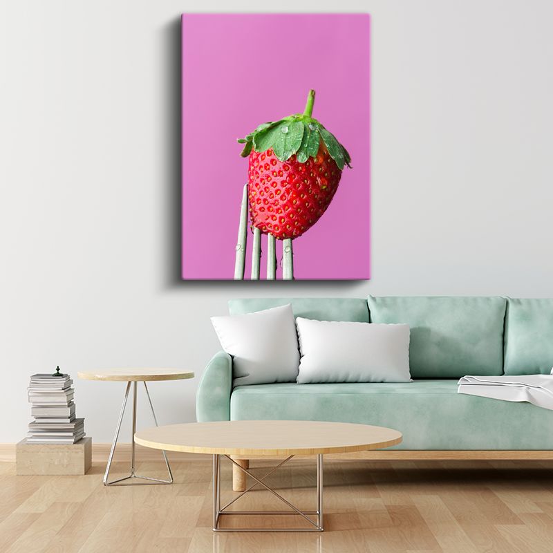 Taze Çilek - Çatalda Sunulan Kırmızı Meyve Kanvas Tablo