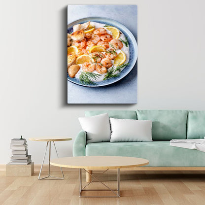 Deniz Mahsulleri - Limonlu Karides Tabağı Kanvas Tablo