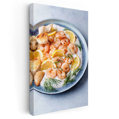 Deniz Mahsulleri - Limonlu Karides Tabağı Kanvas Tablo