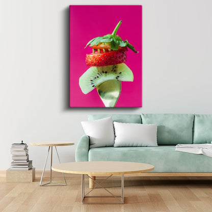 Meyve Şöleni - Kaşıkta Renkli Meyve Kombinasyonu Kanvas Tablo