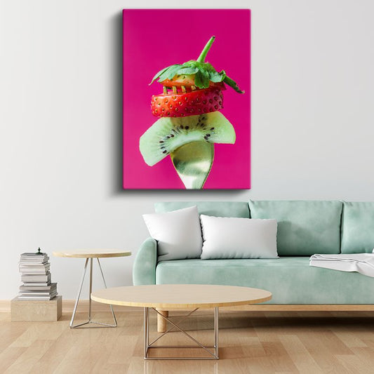 Meyve Şöleni - Kaşıkta Renkli Meyve Kombinasyonu Kanvas Tablo