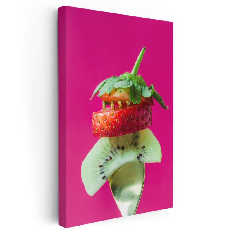 Meyve Şöleni - Kaşıkta Renkli Meyve Kombinasyonu Kanvas Tablo