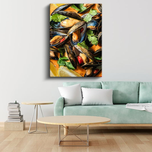 Midye Şöleni - Taze Deniz Mahsulü Kanvas Tablo