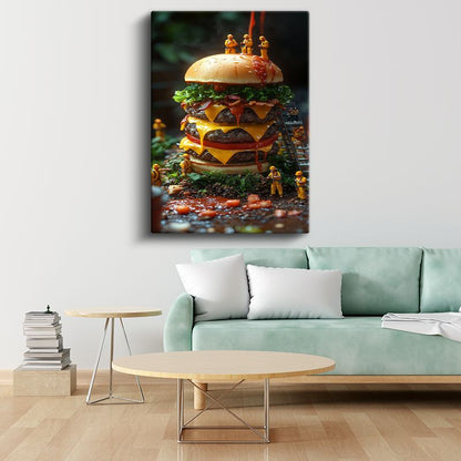 Dev Hamburger - Katmanlı Fast Food Kanvas Tablo