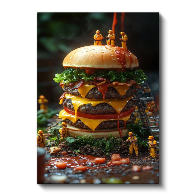 Dev Hamburger - Katmanlı Fast Food Kanvas Tablo