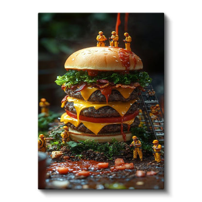 Dev Hamburger - Katmanlı Fast Food Kanvas Tablo
