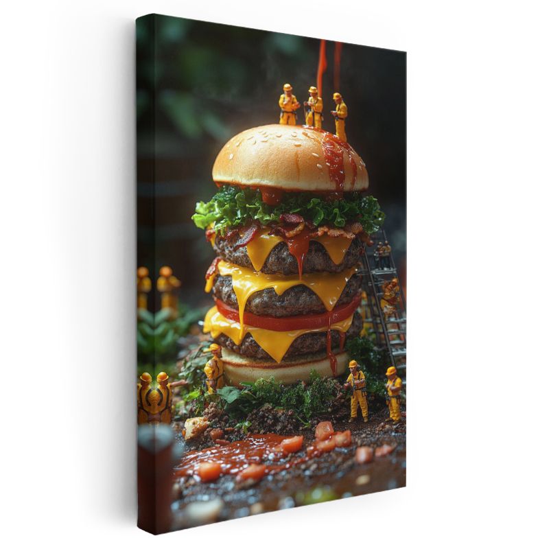 Dev Hamburger - Katmanlı Fast Food Kanvas Tablo